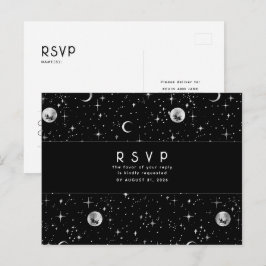 Postal Starry Night Black and Silver Wedding RSVP