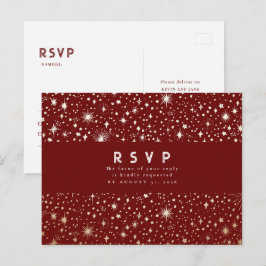 Postal Starry Night Burgundy Red and Gold Wedding RSVP