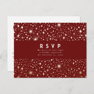 Postal Starry Night Burgundy Red and Gold Wedding RSVP