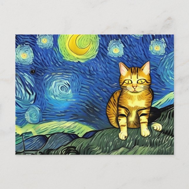 Postal Starry Night Cute Vincent Van Gogh Cat (Anverso)