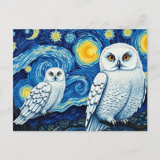 Postal Starry Night Cute Vincent Van Gogh Owl (Anverso)