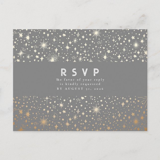 Postal Starry Night Gray and Gold Wedding RSVP (Anverso)