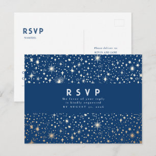 Postal Starry Night Navy Blue and Gold Wedding RSVP