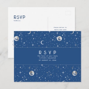 Postal Starry Night Navy Blue and Silver Wedding RSVP