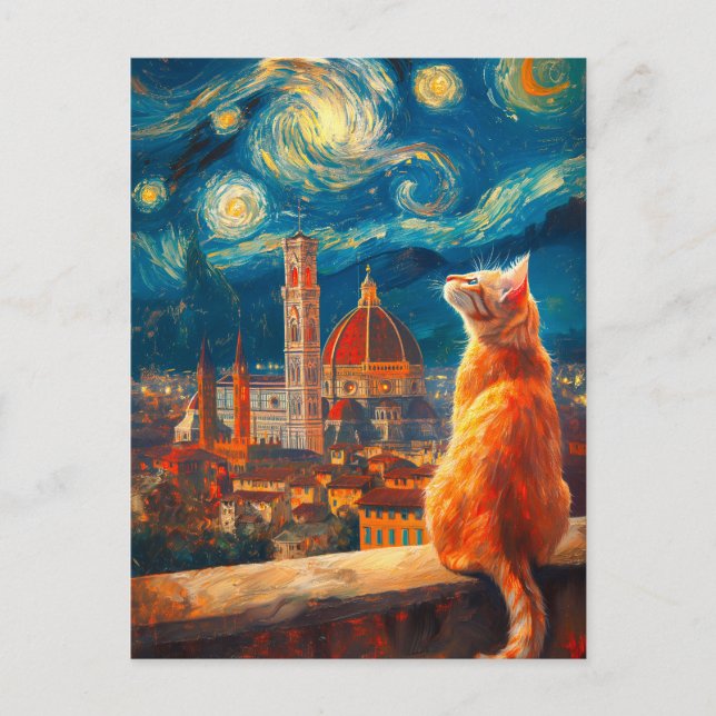 Postal Starry Night Over Florence | Ginger Cat Art (Anverso)