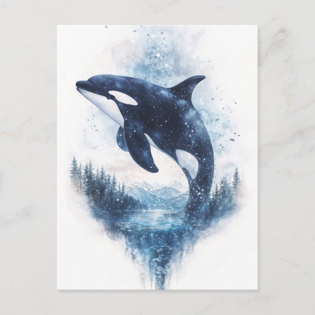 Postal Starry Orca Whale Mountain Forest (Anverso)