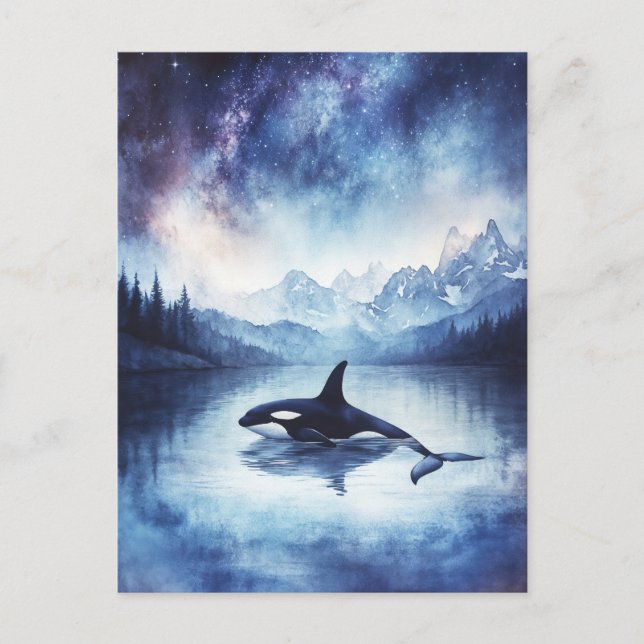 Postal Starry Orca Whale Mountain Lake (Anverso)