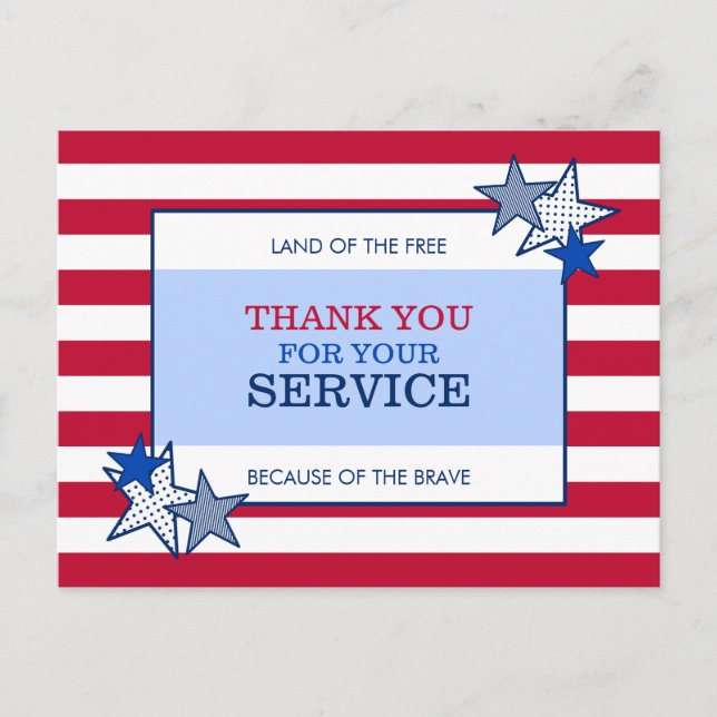 Postal Stars Stripes Patriotic VeterService Gracias (Anverso)