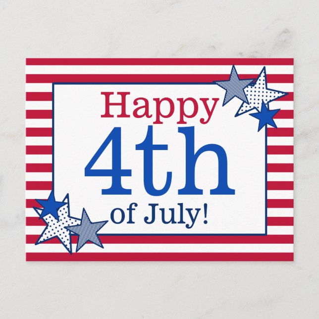 Postal Stars Stripes Patriótico 4 de julio Tipografía (Anverso)