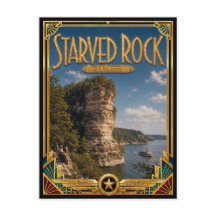 Starved Rock Illinois Arte Vintage Art Deco Edad d