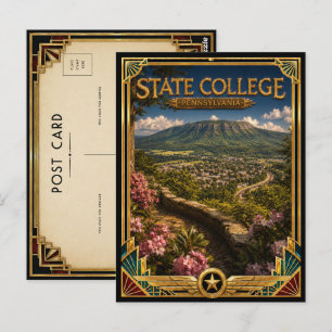 Postal State College Pennsylvania Arte Deco Dorado Vintag