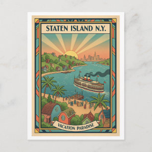 Postal Staten Island NY Retro Estilo Años 50