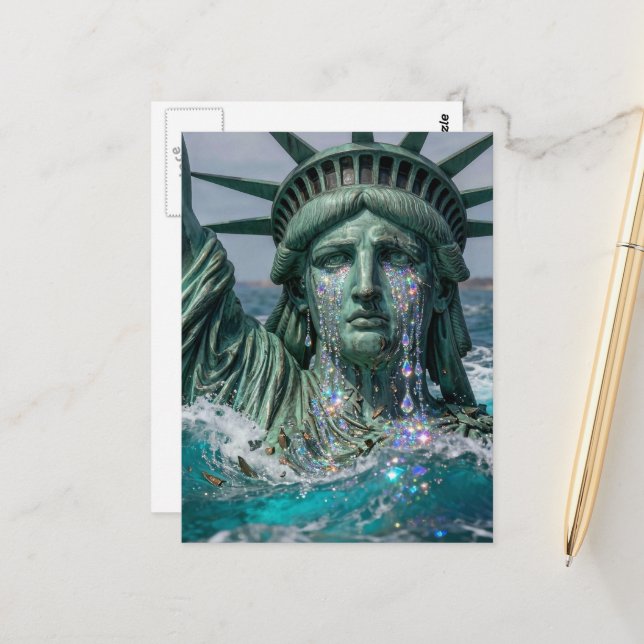 Postal Statue of Liberty Cries and Melts in Water (Anverso/Reverso In Situ)
