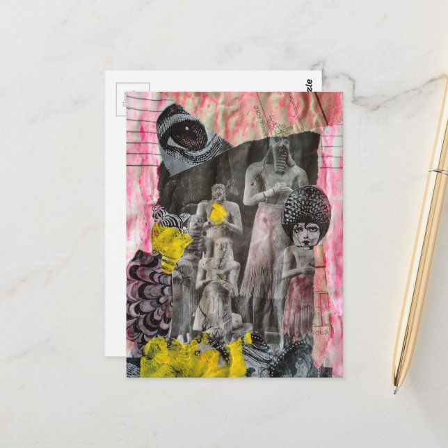 Postal Statues of People mixed media collage (Anverso/Reverso In Situ)