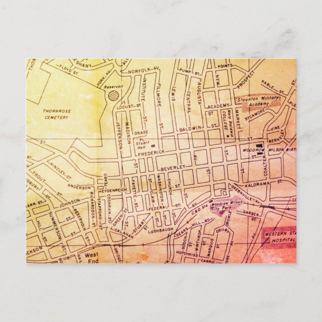 Postal Staunton, VA Mapa de Vintage (Anverso)