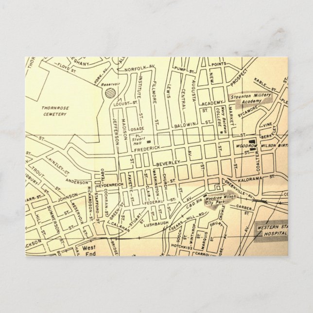 Postal Staunton, VA Mapa de Vintage (Anverso)