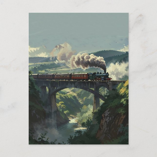 Postal Steam Train Bridge - Painterly Style Landscape Art (Anverso)