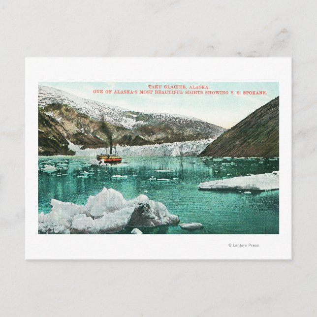 Postal Steamer Spokane pasa por glaciar (Anverso)