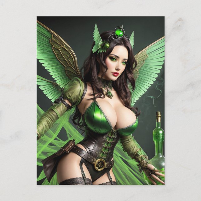 Postal Steampunk Absinthe Green Fairy Postcard (Anverso)