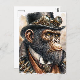 Postal Steampunk Ape Watercolor Art