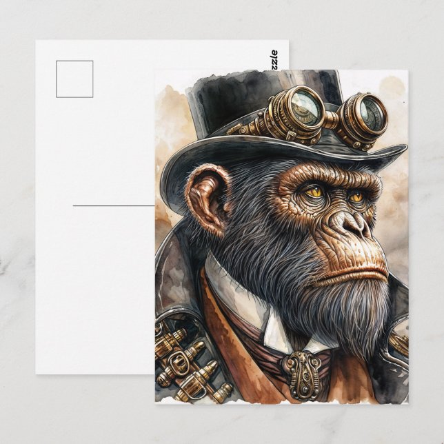 Postal Steampunk Ape Watercolor Art (Anverso / Reverso)