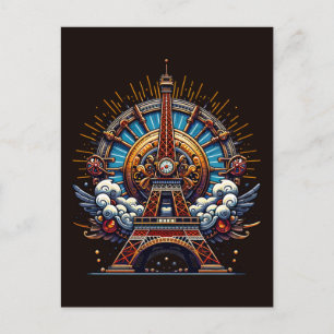 Postal Steampunk Bastille Day Torre Eiffel
