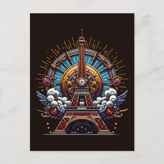Postal Steampunk Bastille Day Torre Eiffel (Anverso)