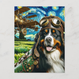 Postal Steampunk Bernese Mountain Dog Van Gogh
