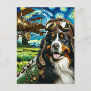 Postal Steampunk Bernese Mountain Dog Van Gogh