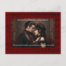 Postal Steampunk Burgundy Valentine con cita