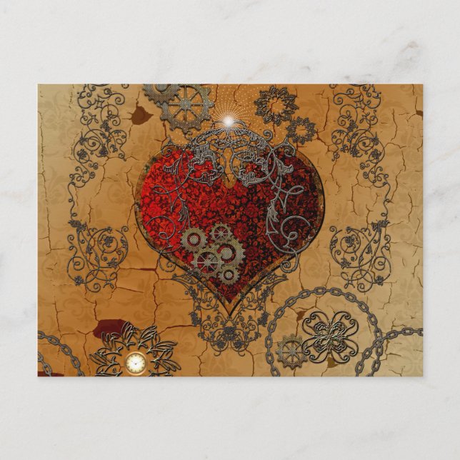 Postal Steampunk, corazón increíble (Anverso)