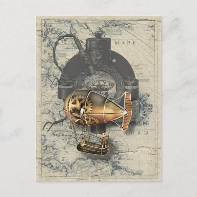 Postal Steampunk Dirigible Balloon Rige (Anverso)