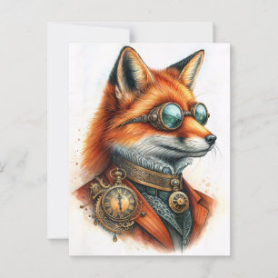 Postal Steampunk Fox - Watercolor del controlador de tiem