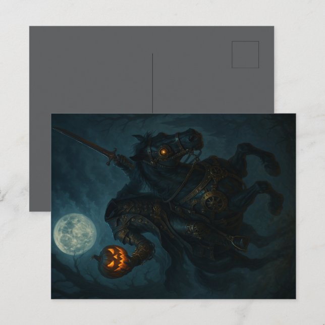 Postal Steampunk Horror gótico Horseman sin Cabeza (Anverso / Reverso)