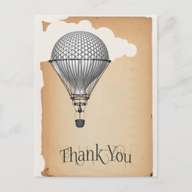 Postal Steampunk Hot Air Balloon Gracias (Anverso)