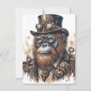 Postal Steampunk Orangutan - Arte Animal de Ciencia Ficci