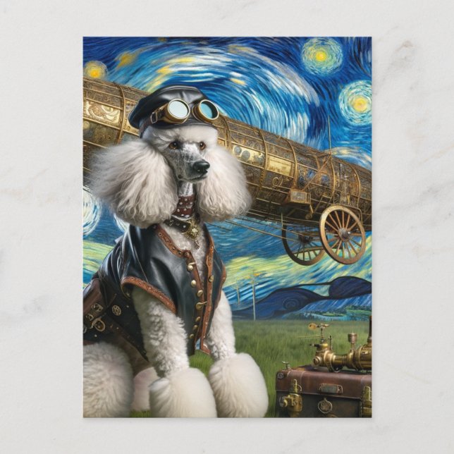 Postal Steampunk Poodle Pilot Van Gogh (Anverso)