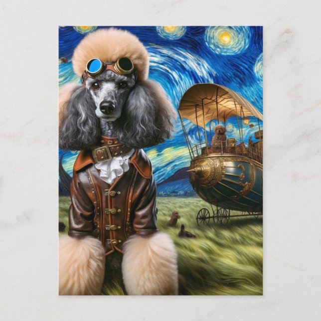 Postal Steampunk Poodle Van Gogh (Anverso)