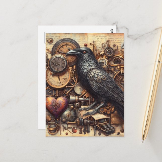 Postal Steampunk Raven (Anverso/Reverso In Situ)