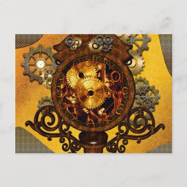 Postal Steampunk, reloj impresionante (Anverso)