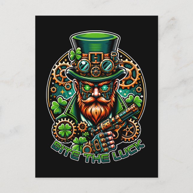 Postal Steampunk St. Patrick's Day Leprechaun (Anverso)