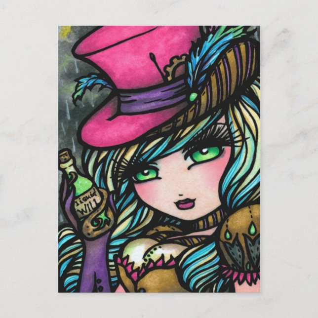 Postal Steampunk Top Hat Potion Fairy Fantasy Art Chica (Anverso)