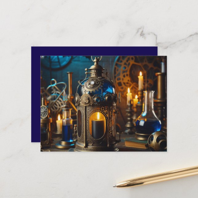 Postal Steampunk Victorian Científicos Góticos Lab Lanter (Anverso/Reverso In Situ)