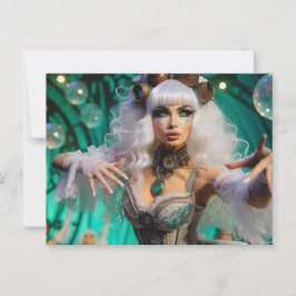 Postal Steampunk Victorian Futurista Bailarina Verde