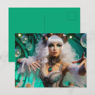 Postal Steampunk Victorian Futurista Bailarina Verde