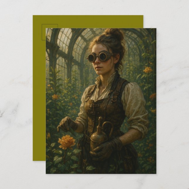 Postal Steampunk Victorian Gardener Art (Anverso / Reverso)