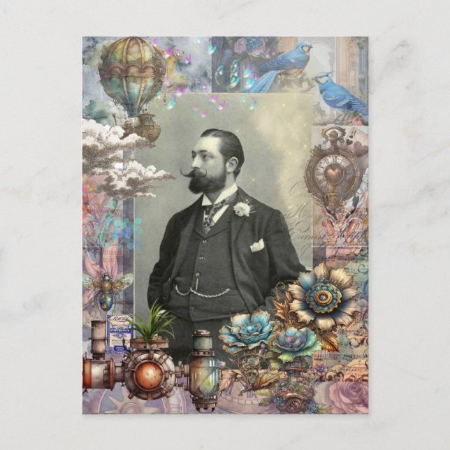 Postal Steampunk Victorian Man y su sueño. (Anverso)