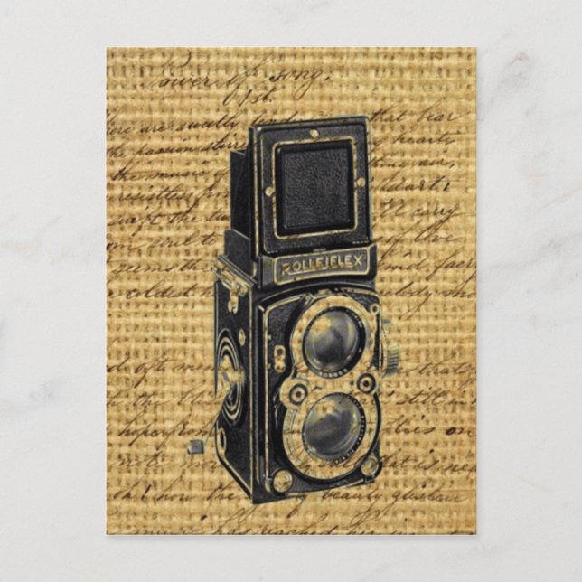 Postal steampunk vintage scripts burlap antigua cámara (Anverso)