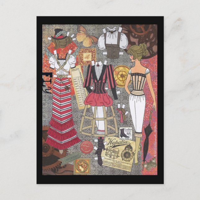 Postal Steampunk Whimsy Paper Doll Art de Alina Kolluri (Anverso)