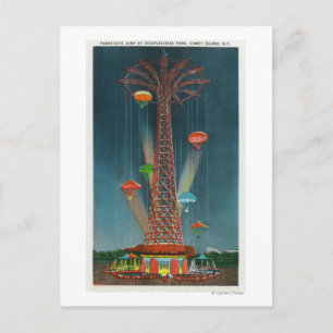 Postal Steeplechase Park Parachute Jump View en la noche